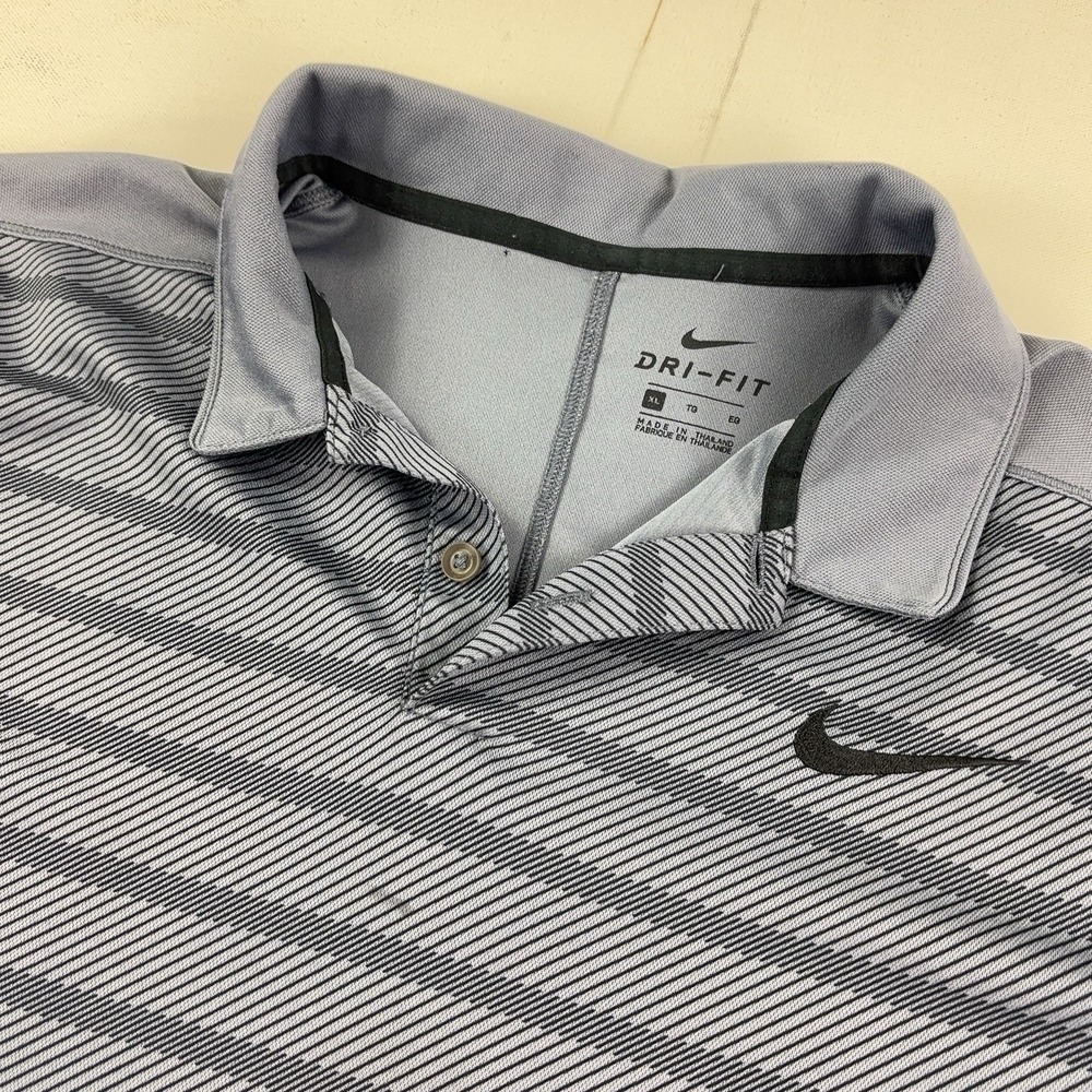 Nike Dri-FIT Golf Polo Shirt Mens XL Gray Striped Jersey Short Sleeve Stretch